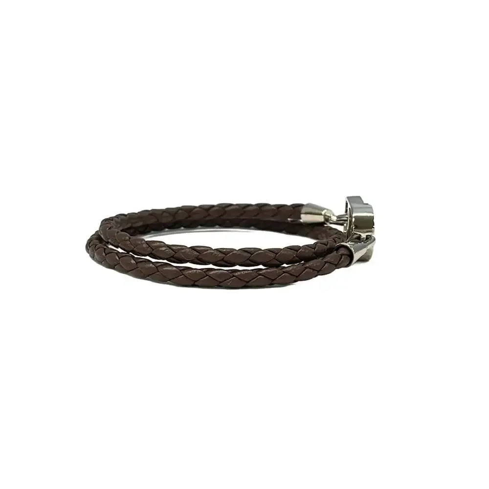 Christian Dior Bracelet Dark Brown Silver Leather Hardware